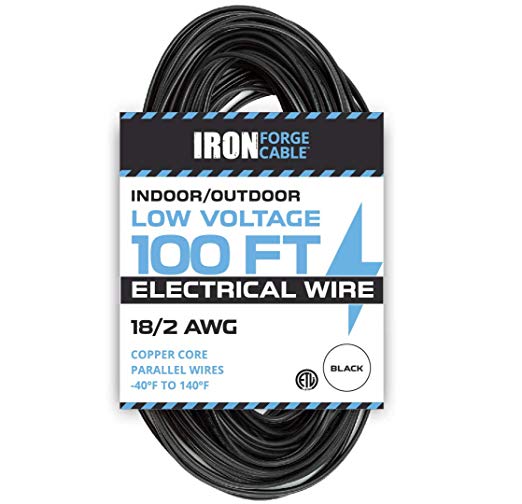 18/2 Low Voltage Landscape Wire - 100ft Indoor/Outdoor Low-Voltage Copper Cable, Black