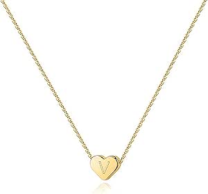 PAVOI 14K Gold Plated Tiny Heart Necklace | Dainty Necklace for Women | Personalized Letter Heart Choker | Adjustable Slider