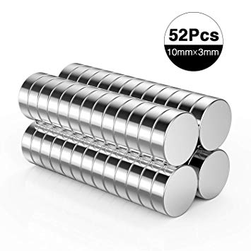 Neodymium Magnet, Extra Strong for Fridge Whiteboard Office Crafts Mini Round Magnets Heavy Duty (10mm×3mm, 52 Pcs)