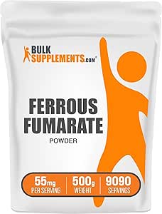 BulkSupplements.com Ferrous Fumarate Powder - Essential Mineral, Iron Supplements, Iron 18mg - Gluten Free, 55mg per Serving, 500g (1.1 lbs) (Pack of 1)