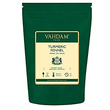 VAHDAM, Turmeric Fennel Herbal Tea Loose Leaf (100 Cups) | INDIA'S MAGIC HERB | Blend Of Turmeric Tea, Fennel & Fresh Spices | 100% NATURAL TISANE Tea | Brew as Hot or Iced Tea | 7 Oz