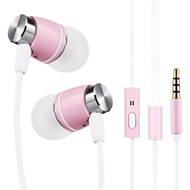 In-Ear Earbuds Heaphones headset with Mic Microphone Stereo Bass with 3.5mm Jack for iphone ipod Samsung Android Smartphones Mp3 CD Player (Pink )