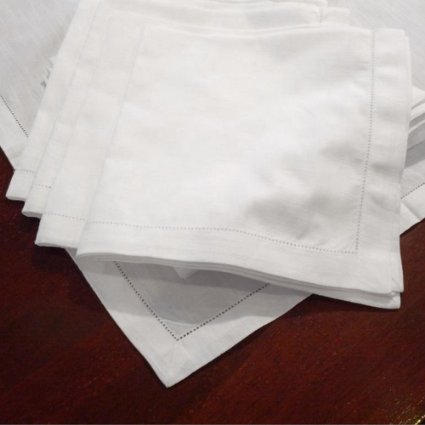 Hemstitch Dinner Napkins Set of 12 - White - One Dozen - 100% Egyptian Cotton - Elegant Cloth - Super Value Bulk 12 Pack