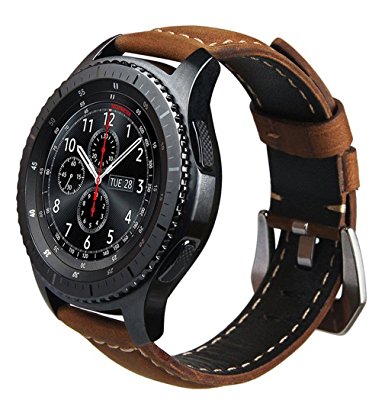 Olytop for Samsung Gear S3 Frontier Classic Watch Band,Genuine Leather Watch Band Replacement for Gear S3 Frontier / Classic Smartwatch (S3 Brown, Gear S3 22mm)