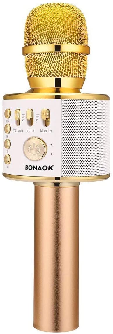 BONAOK Wireless Bluetooth Karaoke Microphone, 3-in-1 Portable Handheld karaoke Mic Birthday Gift Home Party Speaker Machine for iPhone/Android/iPad/Sony, PC Smartphone (Light Gold)