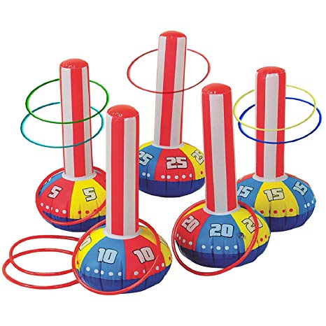 Gamie Inflatable Ring Toss Game Super Fun Outdoor Games for Kids & Adults - 5 15” Tall Inflate Bases, 5 Flexible Rings and 5 Sturdy Rings - Best Birthday Party Activity Boys & Girls