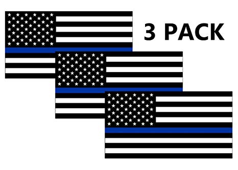 Thin Blue Line Blue Lives Matter Flag Sticker Vinyl Decal for Car Truck Window Bumper Sticker Support of Police and Law Enforcement Officers ((3 Pack) 3x5)