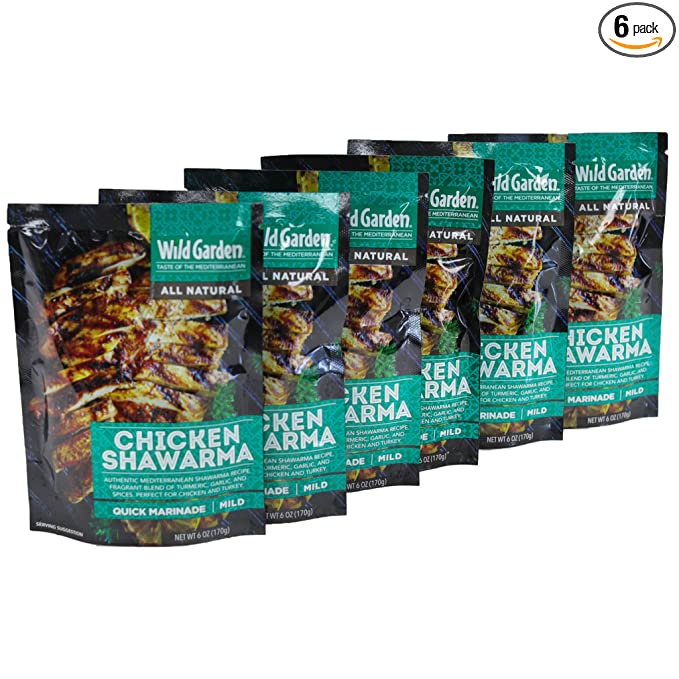 Wild Garden Ready-To-Go Chicken Shawarma Marinade, 100% All Natural, No Additives, No Preservatives, Bold, Flavorful, Perfect for Chicken, Grilling! 6 pack