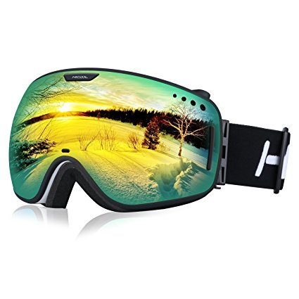 HiCool Ski Goggles, Skiing Snowboard Skating Goggles Winter Snow Sports Snowmobile Over Glasses Goggles With Anti-fog UV Protection Wide Spherical Detachable Mirrored Lens for Men Women & Youth