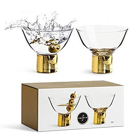 Sagaform Deluxe Stemmed Cocktail Glasses, 2 Pack – Short Martini Glass for Mixed Drinks, Glass with Gold Stems – Elegant Design for Weddings, Parties, Bars and Home