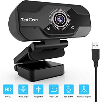 Webcam, TedGem Webcam for Laptop USB, PC Camera Webcam, Webcam with Microphone, Webcam for Streaming, for Video Calling and Recording, Gaming, Supports Windows, Android, Linux (4K/1080P)