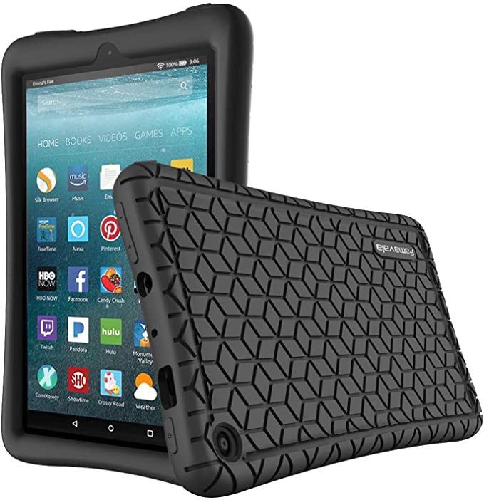 Famavala Silicone Case Cover Compatible with All-New Fire 7 Tablet [9th Generation, 2019 Release] (CarbonBlack)