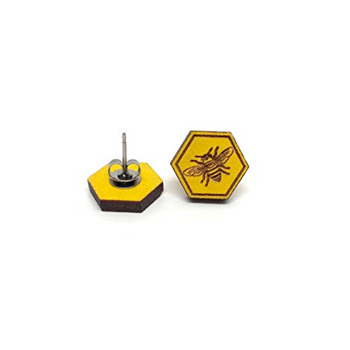 Bee and Honeycomb Earrings- Yellow Wood