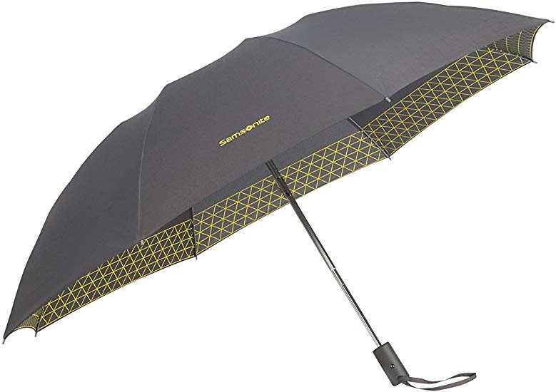 SAMSONITE Up Way - Safe 3 Section Auto Open Close Folding Umbrella, 30 cm, Grey (Asphalt Grey/Yellow)