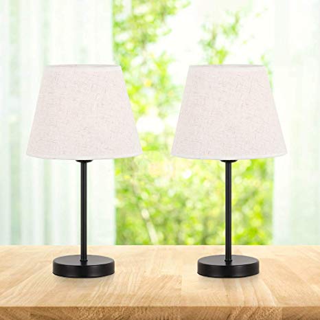 RZChome Table Lamps Set of 2, Modern Bedroom Nightstand Lamps with Pull Chain for Bedroom,Living Room,Office,Kids Room,Girls Room,Black Finish
