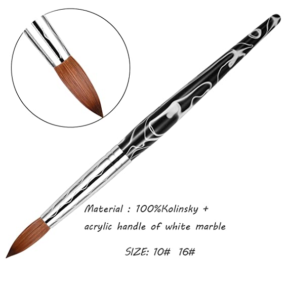 Esung 100% kolinsky acrylic nail brush size 10 size 16 with white/black marble handle,factory direct sale (#10)