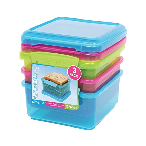 Sistema Lunch Collection Food Storage Containers, Assorted Colors, 40.6 Ounce/ 5 Cup each,  Set of 3