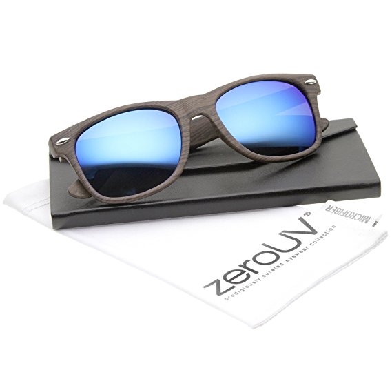 zeroUV - Classic Wood Printed Colored Mirror Square Lens Horn Rimmed Sunglasses 54mm