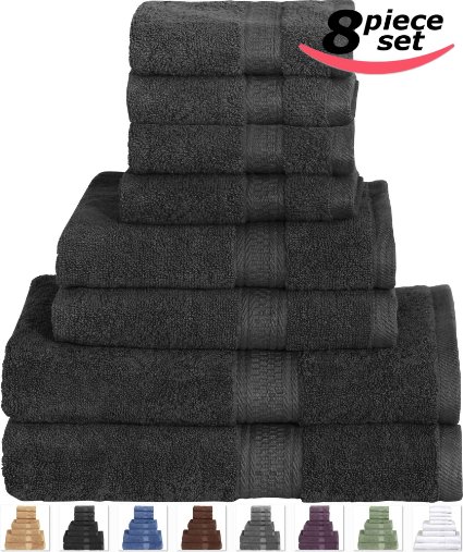 8 Piece Towel Set (Black) 2 Bath Towels, 2 Hand Towels & 4 Washcloths - 100% Cotton By Utopia Towels