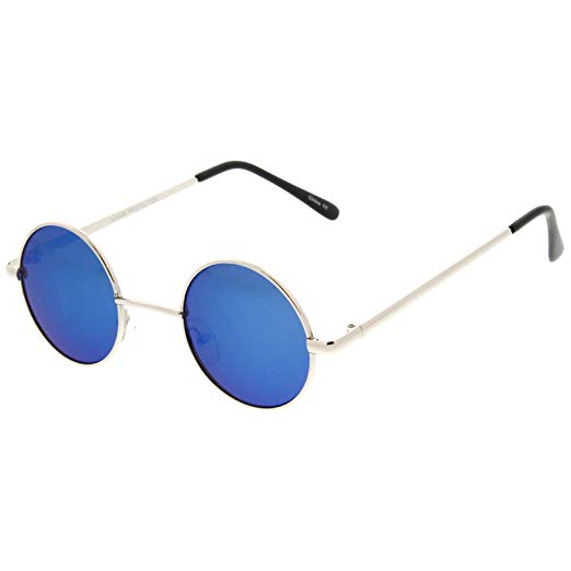 Small Retro Lennon Style Colored Mirror Lens Round Metal Sunglasses 41mm