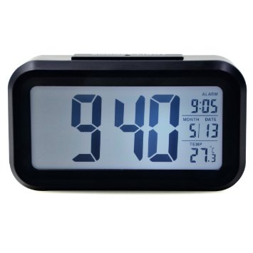 Hippih Sensor Smart Oversized Backlit Digital Display Intelligent Alarm Clock with Date and Temperature(Black)