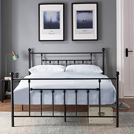 VECELO Full Size Bed Frame Metal Platform Mattress Foundation with Headboard Footboard,Victorian Vintage Style,Easy Assemble,Black