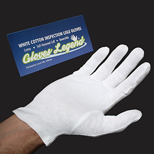 Size Medium - 6 Pairs 12 Gloves Gloves Legend White Coin Jewelry Silver Inspection Cotton Lisle Moisturizing Gloves - Medium Weight