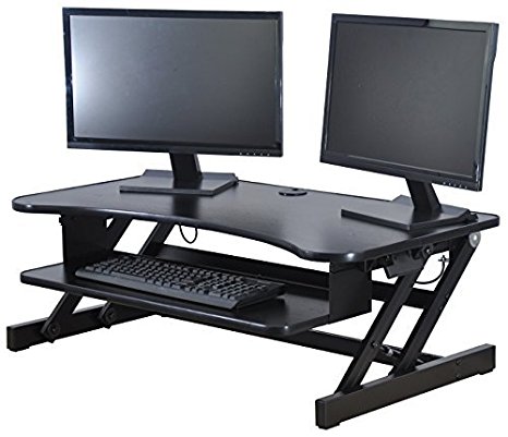 Rocelco DADR Deluxe Height Adjustable Sit/Stand Desk Computer Riser, 2-3 Monitor Capable, 50lb Capacity - 37" wide With Retractable Keyboard Tray - Black Finish