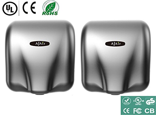 AjAir® (2 Pack) Heavy Duty Commercial 1800 Watts High Speed Automatic Hot Hand Dryer - Stainless Steel