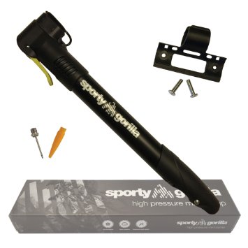 Bike and Ball Pump - SportyGorilla Mini Pump - High Pressure (150 PSI) - Best Fitting Presta and Schrader inflator with two adapters: Ball & Bladder Needle