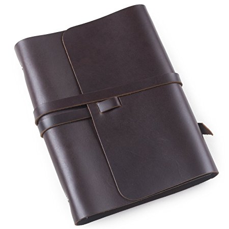 ANCICRAFT Vintage Soft Genuine Leather Journal Diary Notebook Refillable with Strap 6-ring Binder A5 Lined Craft Paper (Dark coffee with strap A5)