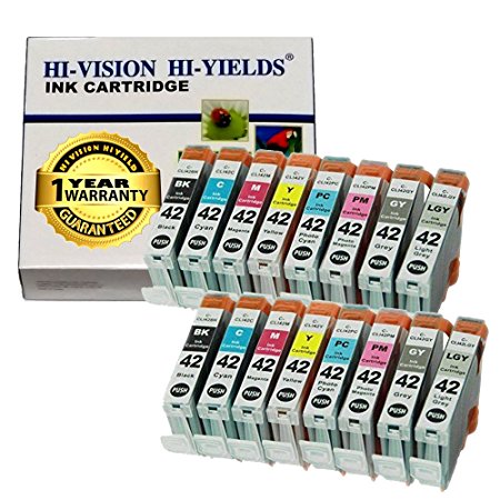 HI-VISION Compatible CLI-42 CLI42 16 pcs set Ink Tank replacement for Professional inkjet PIXMA PRO-100 Black,Cyan,Yellow,Magenta,Photo Cyan,Photo Magenta,Gray,Light Gray 6384B007 Multi colors