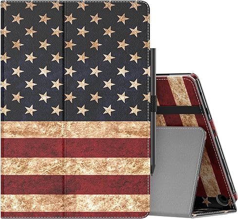 MoKo Case Fits All-New Kindle Fire HD 10 & 10 Plus Tablet (13th/11th Generation, 2023/2021 Release) 10.1" - Slim Folding Stand Cover with Auto Wake/Sleep, American Flag