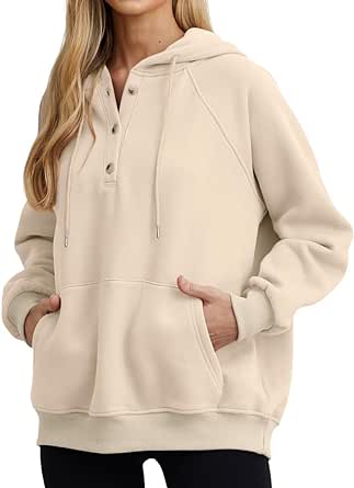 JINKESI Womens Casual Oversized Hoodies Fleece Hooded Sweatshirts Long Sleeve Button Collar Hooded Pullover Tops with Pocket