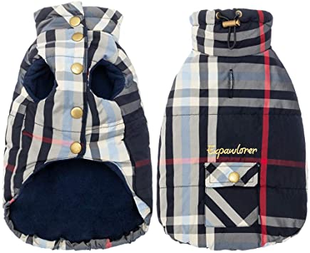 EXPAWLORER Plaid Dog Winter Jacket - Cold Weather Dog Coat Reversible Dog Puffer Jacket Windproof Dog Coats for Small Medium Large Dogs British Style Dog Clothes for Indoor and Outdoor Use