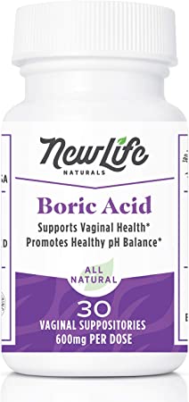 NewLife Naturals - Medical Grade Boric Acid Vaginal Suppositories - 600mg - 100% Pure Womens pH Balance Pills - Yeast Infection & Bacterial Vaginosis - 30 Capsules: Made in USA
