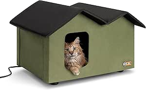 K&H Pet Products Heated Elevated Outdoor Cat House for Outside Cats - Extra-Wide - Large Outdoor Cat Shelter, Insulated, Water Resistant, 2 Vinyl Doors, Tool-Free Assembly, Feral Shelter for Outside