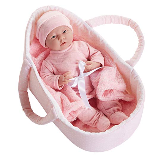 JC Toys Deluxe Realistic Baby Doll With Fabric Basket & Gift Set, 15.5"