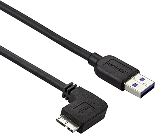 StarTech.com 0.5m 20in Slim Micro USB 3.0 Cable M/M - Left-Angle Micro-USB - USB 3.0 A to Micro B - Angled Micro USB - USB 3.1 Gen 1 5Gbps (USB3AU50CMLS), Black, 20in / 50cm