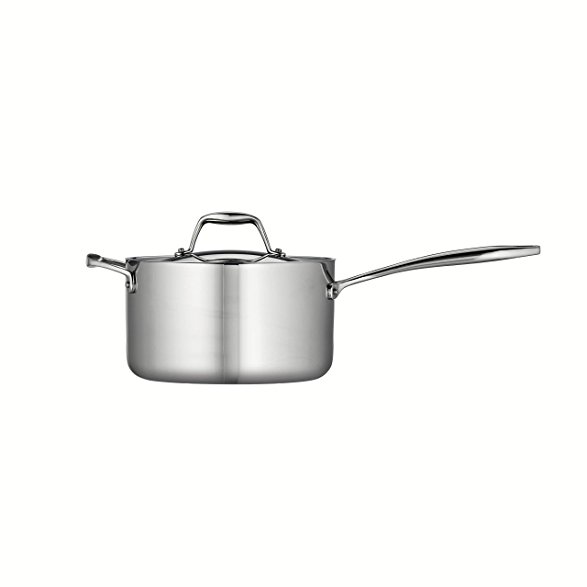 Tramontina 80116/024DS Gourmet Stainless Steel Induction-Ready Tri-Ply Clad Covered Sauce Pan with Helper Handle, 4-Quart, NSF-Certified, Made in Brazil