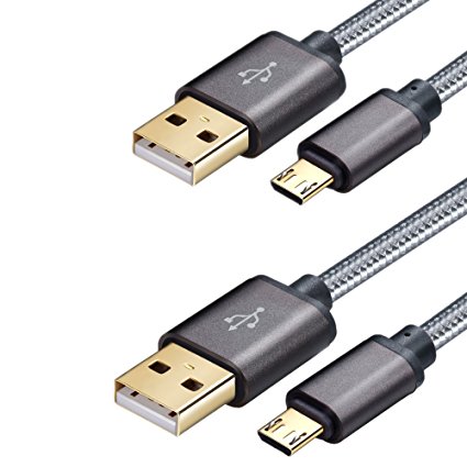 Micro USB Cable [2 Pack] HOMORE 3.3ft/1m Premium Nylon Braided Android Charger Cable, High Speed 2.4A Sync&Charging USB Cable for Samsung Galaxy S7 Edge/S6/S4 , Sony, HTC, LG, and More[Grey]