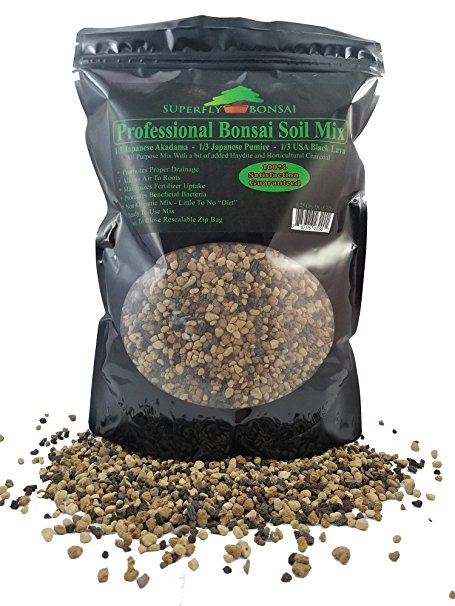 Bonsai Soil Mix - Premium Professional, All Purpose, Sifted and Ready To Use Tree Potting Blend In Easy Zip Bag - Akadama, Black Lava, Pumice, Haydite & Charcoal - "Boons Mix" (1.25 Dry Quart)