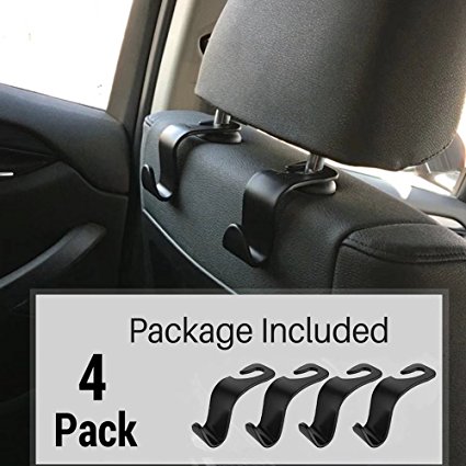 IPELY Car Seat Back Hook Auto Seat Headrest Portable Organizer Holder Hooks(Black -Set of 4)