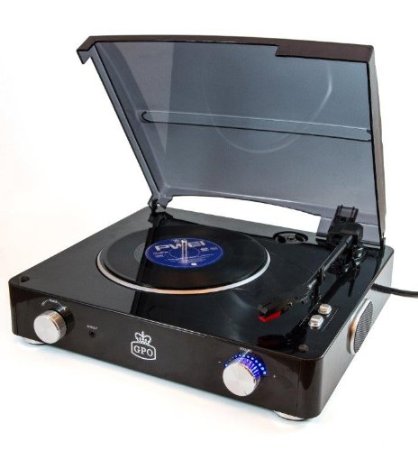 GPO Stylo 3 Speed Stand Alone Turntable with Built In Speakers - Black