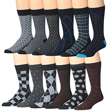 James Fiallo Men's 12 Pairs Patterned Dress Socks