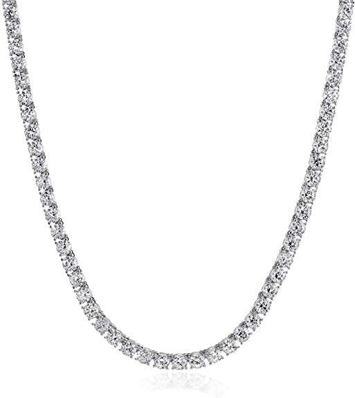 Platinum or Gold Plated Sterling Silver Tennis Necklace set with Round Cut Swarovski Zirconia, 17"