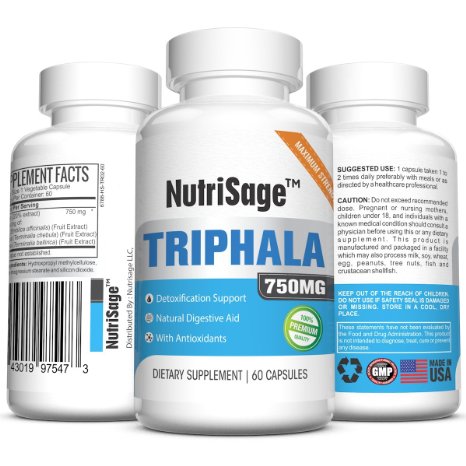 Premium Triphala Dietary Supplement For Digestive Support - Best Digestive System Cleanse Capsules For Colon and Liver Detoxification - Natural Antioxidant Vitamins Pills with Triphala Fruit Extract