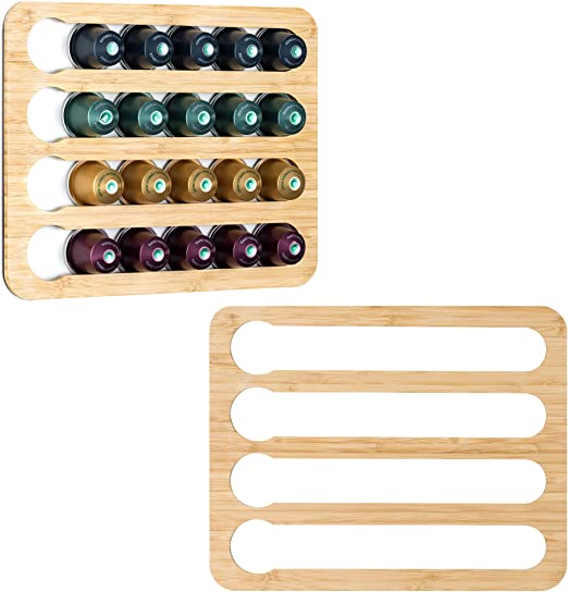 Navaris Magnetic Coffee Capsule Holders - Set of 2 - Compatible with Nespresso Original Capsules - Bamboo Coffee Pod Organizers - Hold 48 Pods Total