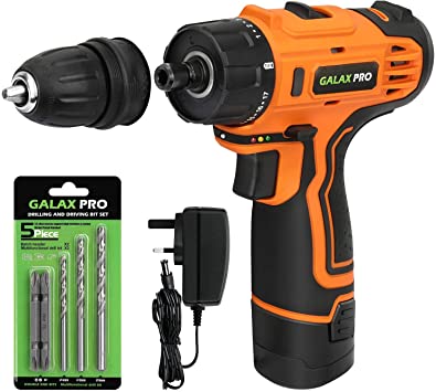 GALAX PRO 12V Cordless Drill Driver Lithium-Ion Drill, Electric Screwdriver, Removable Drill Chuck, Variable Speed, Max Torque: 25N.m, LED Work Light, Battery & Charger Included
