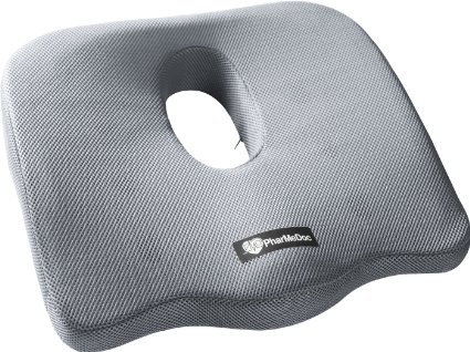 PharMeDoc Coccyx Seat Cushion -Sciatica Pillow for Back Pain - #1 Memory Foam Pillow for Sciatica Relief - New & Improved 2016 Design - Car Seat Cushion / Wedge - Office, Travel, Wheelchair & more